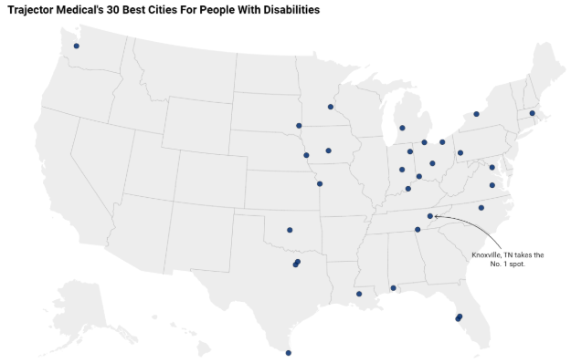 Best US cities for people with disabilities map